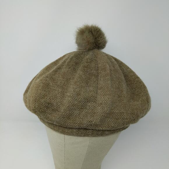 C.C. Exclusives Wool Blend Pom Pom Hat Brown Quilted Liner Logo - Picture 3 of 10